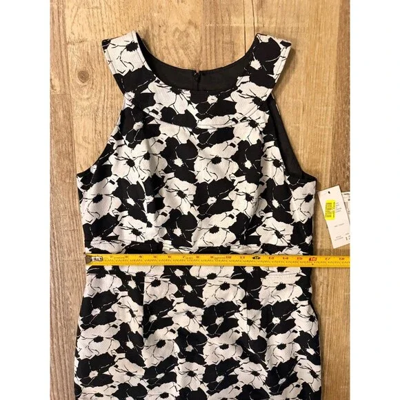 Adrianna Papell Dress 12 Black & White Floral Sleeveless Lined Sheath NWT - Picture 4 of 5